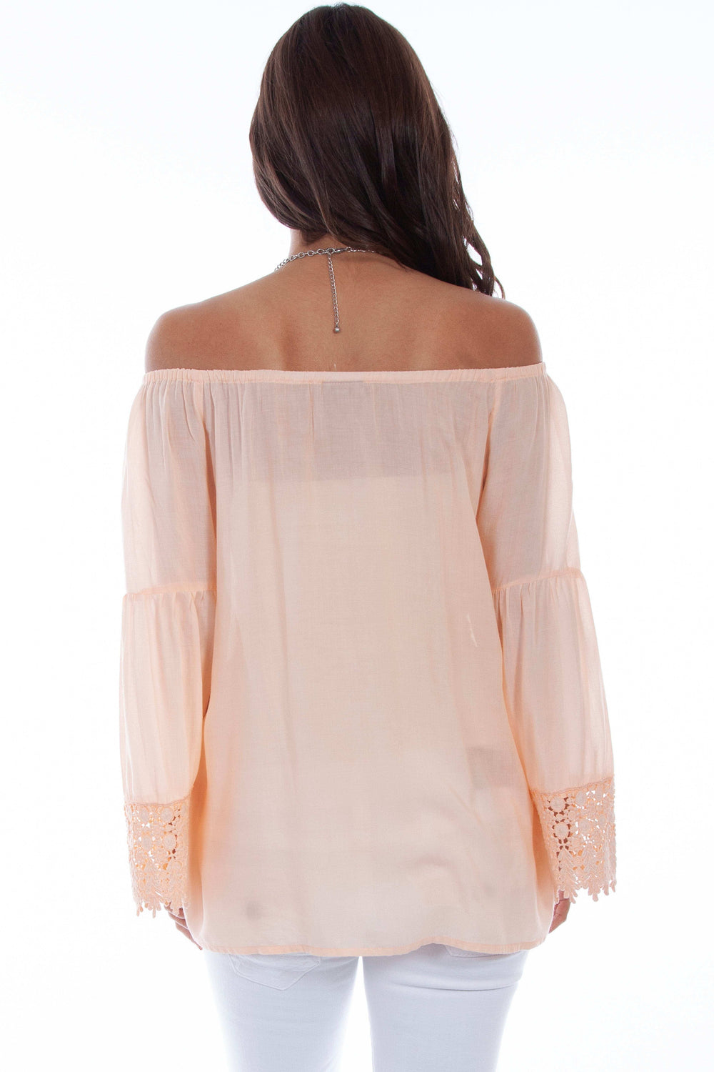 Honey creek peach peasant blouse w/crochet lace - Scully Leather - Flyclothing LLC