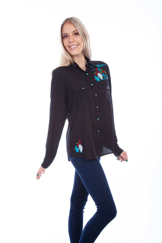 Honey creek black cactus emb. Blouse - Scully Leather - Flyclothing LLC