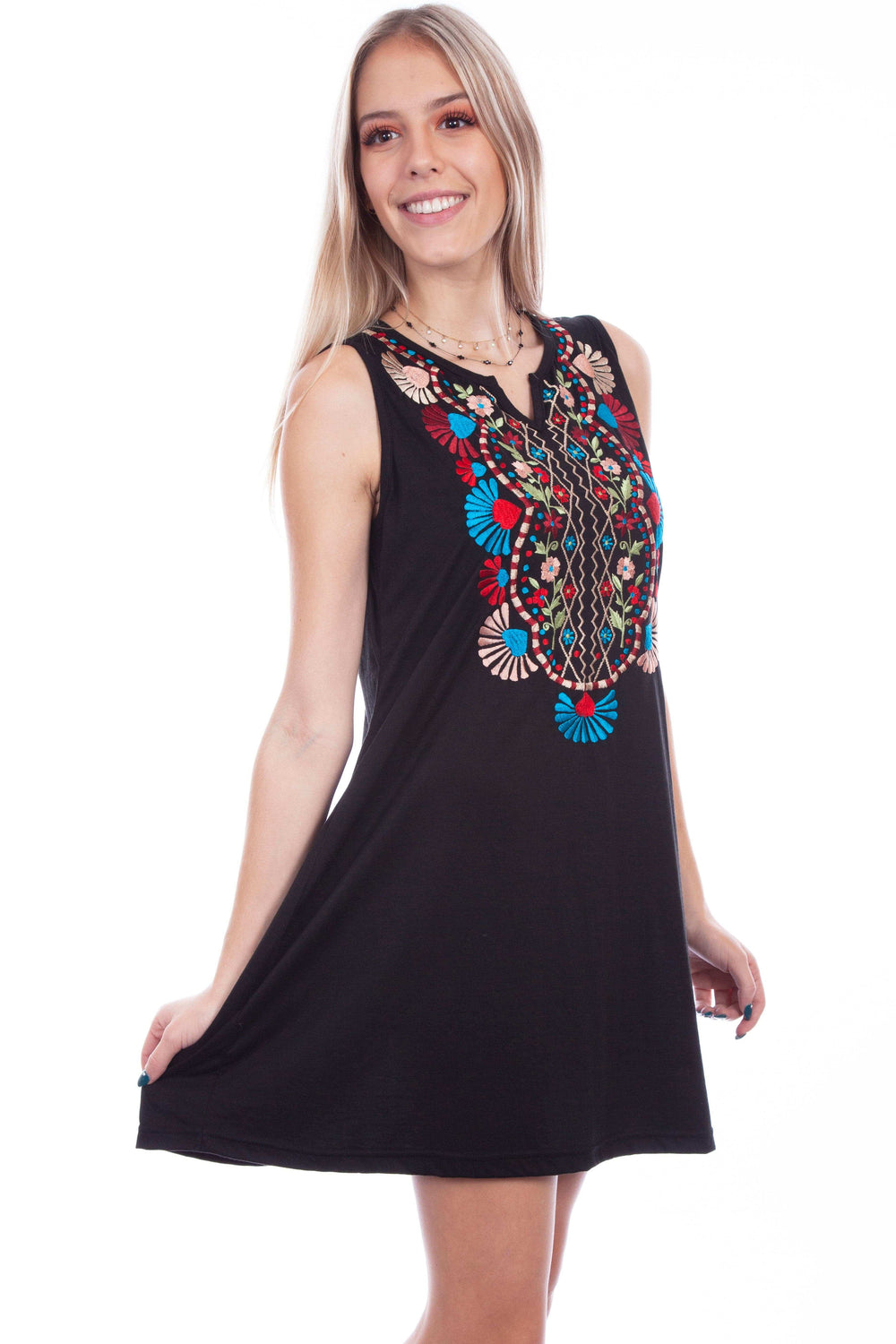 Honey creek black short dress w/embroidery - Scully Leather - Flyclothing LLC