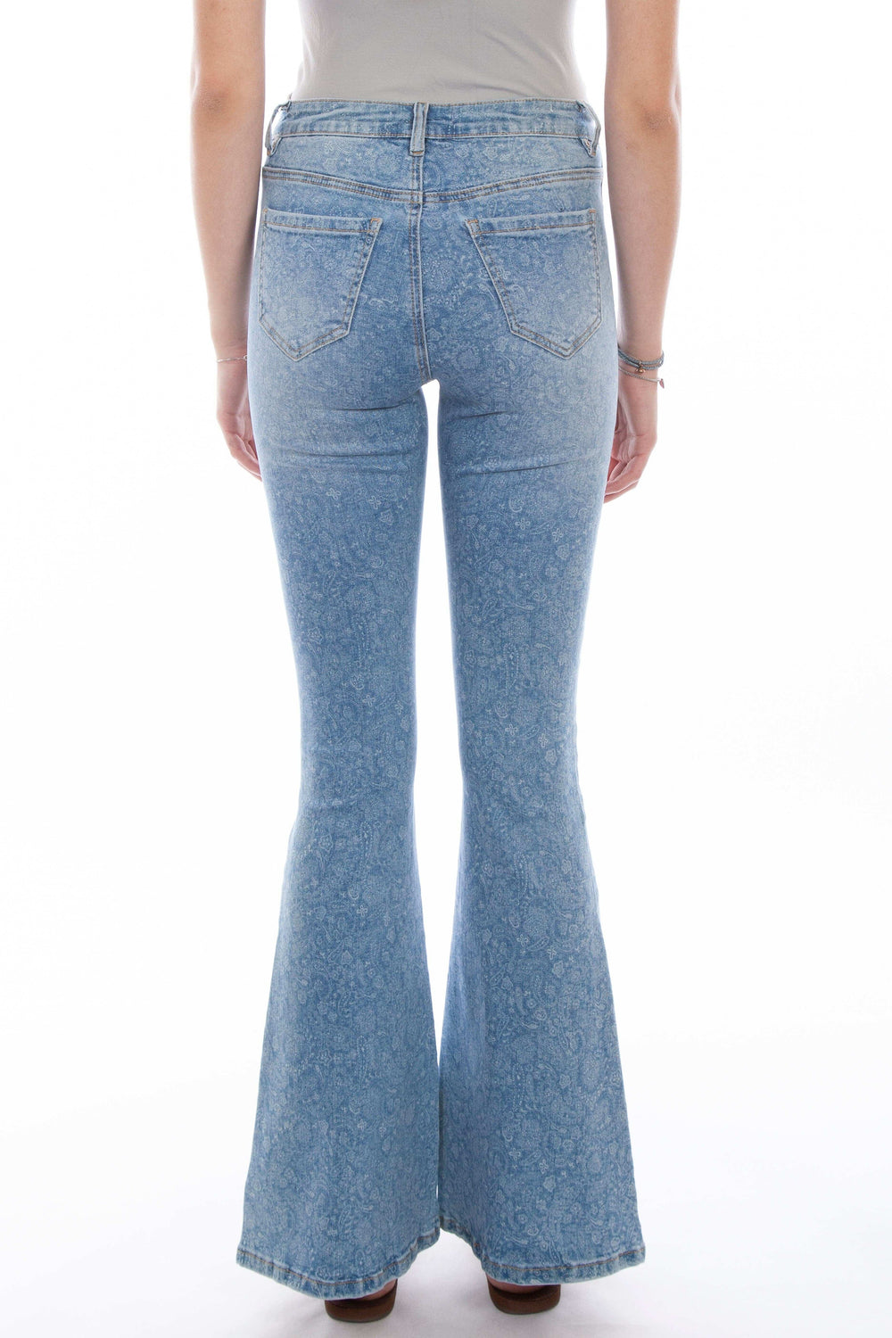 Honey creek blue bell bottom pants w/paisley print - Scully Leather - Flyclothing LLC