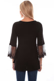 Honey creek black solid top w/tulle crochet sleeves - Scully Leather - Flyclothing LLC