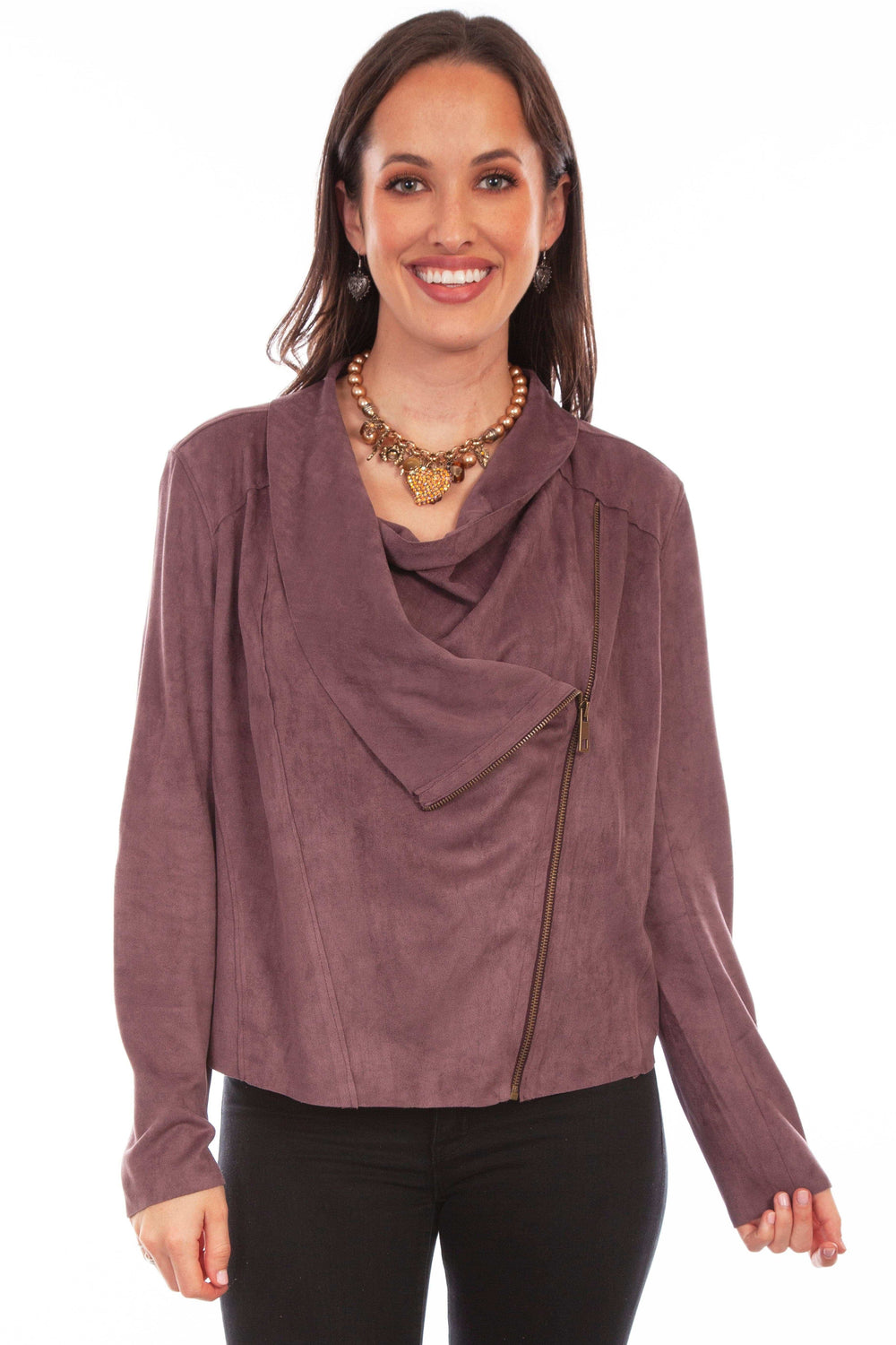 Honey creek mauve zip drape cross over jacket - Scully Leather - Flyclothing LLC
