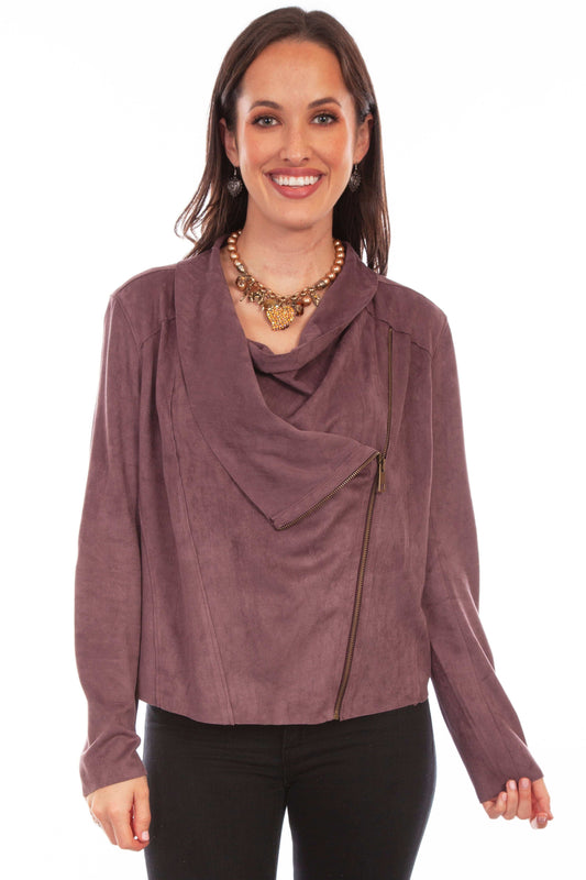 Honey creek mauve zip drape cross over jacket - Scully Leather - Flyclothing LLC