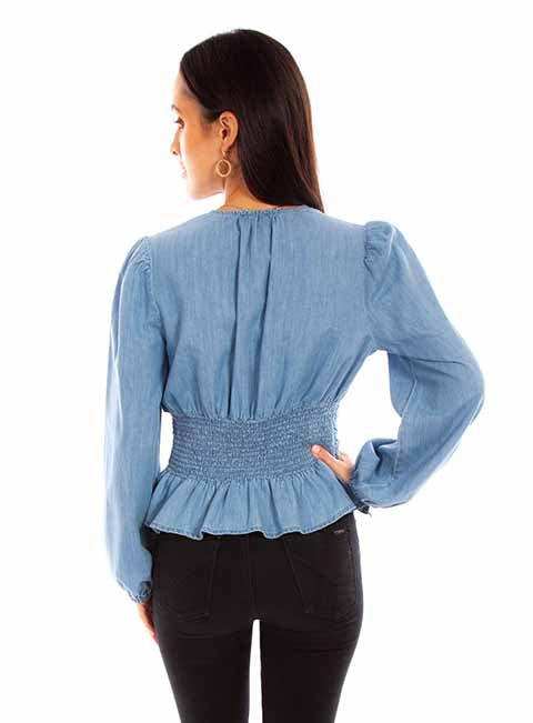 Scully Leather Denim Peplum Blouse W/Lace Up - Scully Leather - Flyclothing LLC