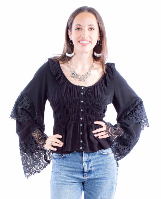 Scully Leather Honey Creek Crochet Bell Sleeve Top - Scully Leather - Flyclothing LLC