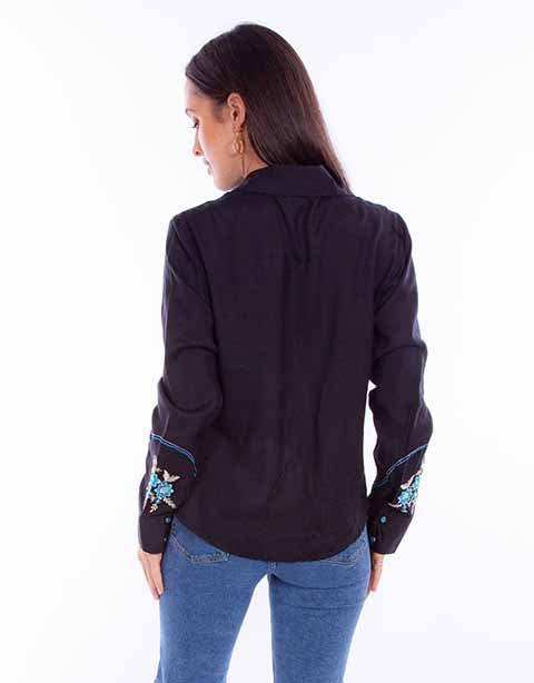 Scully Leather Black Flral Emb. Top With Smile Pocket Emb - Scully Leather - Flyclothing LLC