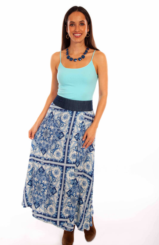 Honey creek blue wrap skirt w/denim waist band tie - Scully Leather - Flyclothing LLC