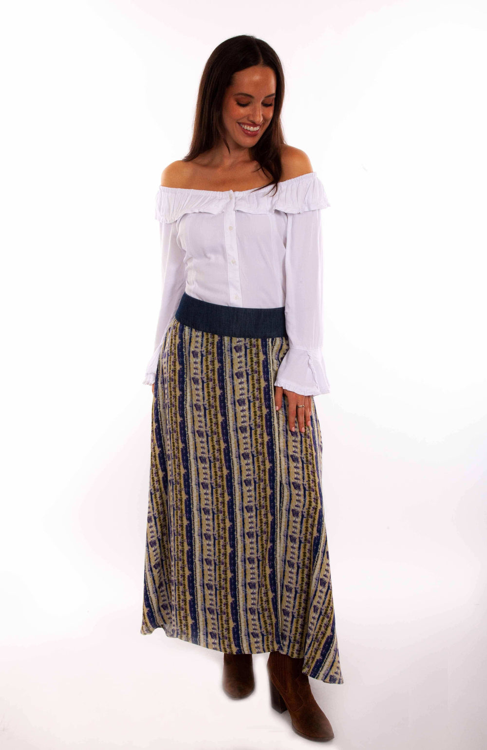Honey creek purple wrap skirt w/denim waist band tie - Scully Leather - Flyclothing LLC