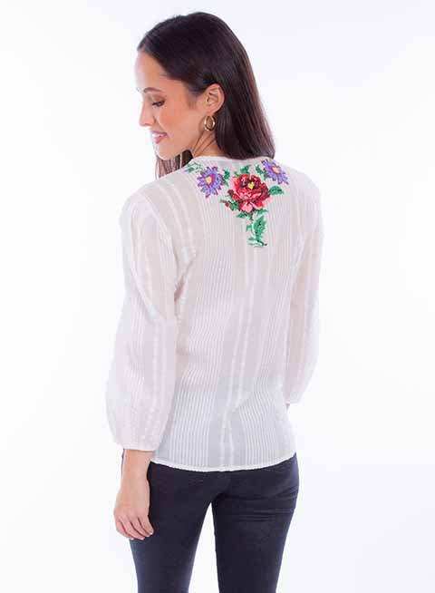 Scully Leather White L/S Emb. Blouse - Scully Leather - Flyclothing LLC