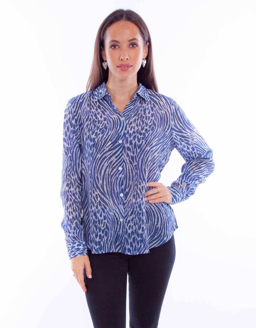 Honey creek blue blue zebra print blouse - Scully Leather - Flyclothing LLC