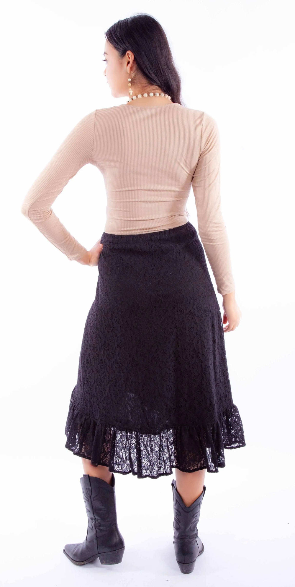 Scully Leather Black Lace Skirt W/Ruffle Bottom - Scully Leather - Flyclothing LLC