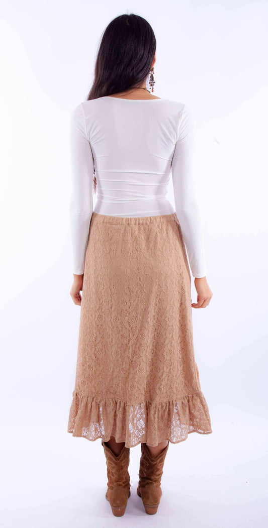 Honey creek taupe lace skirt w/ruffle bottom - Scully Leather - Flyclothing LLC