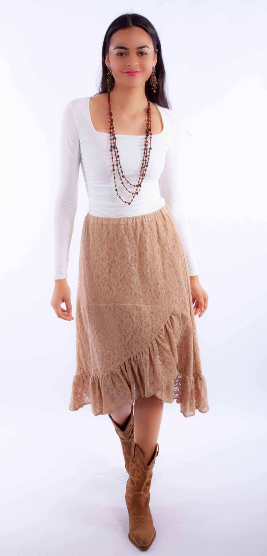 Honey creek taupe lace skirt w/ruffle bottom - Scully Leather - Flyclothing LLC