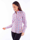 Honey creek red white & blue vintage y/d check top w/embroidery - Scully Leather - Flyclothing LLC