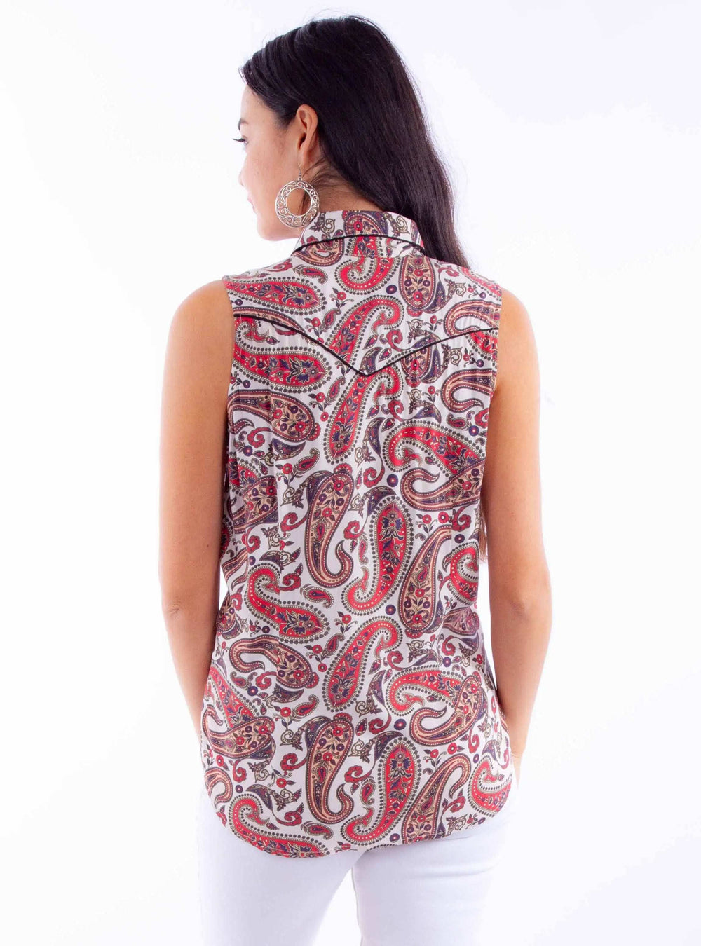Scully Leather Red S/L Paisley Western Top - Scully Leather - Flyclothing LLC