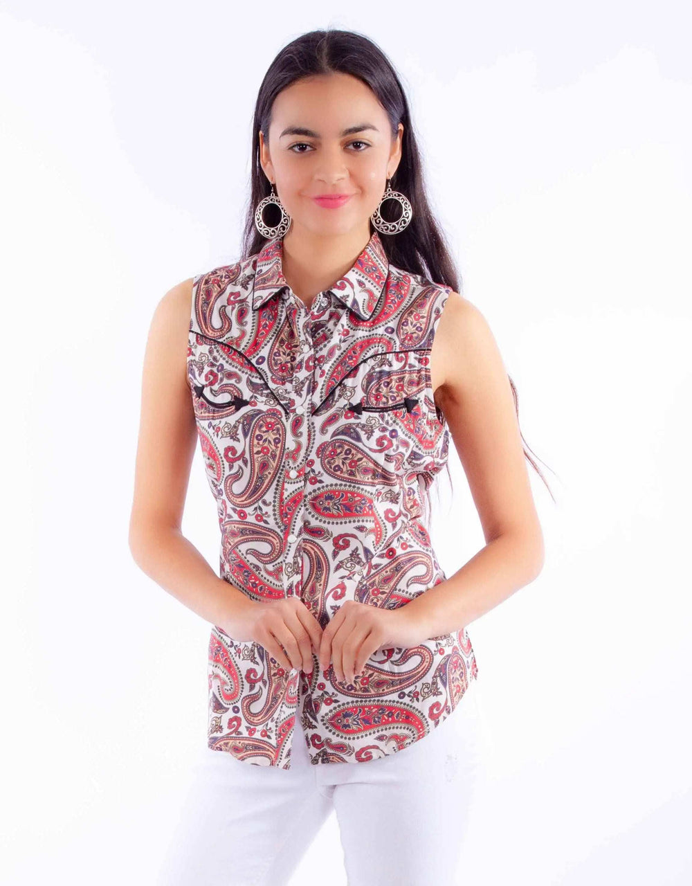Scully Leather Red S/L Paisley Western Top - Scully Leather - Flyclothing LLC