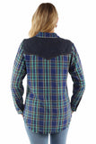 honey creek blue 70% rayon 30% cotton plaid shirt w/denim yokes - Scully Leather - Flyclothing LLC