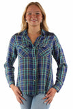 honey creek blue 70% rayon 30% cotton plaid shirt w/denim yokes - Scully Leather - Flyclothing LLC