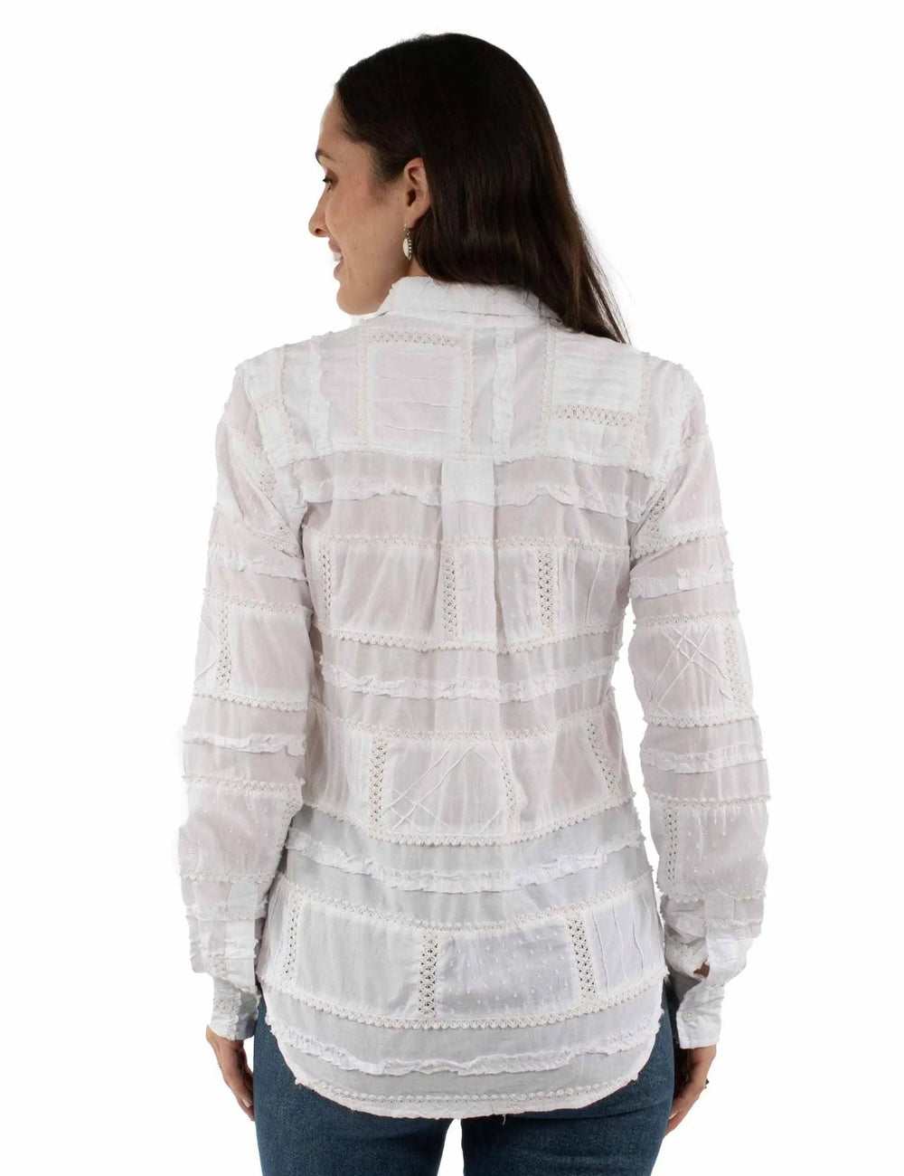 Honey Creek 100% cotton White Patchwork blouse - Scully Leather - Flyclothing LLC