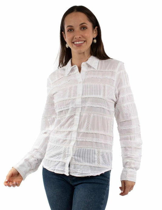 Honey Creek 100% cotton White Patchwork blouse - Scully Leather - Flyclothing LLC