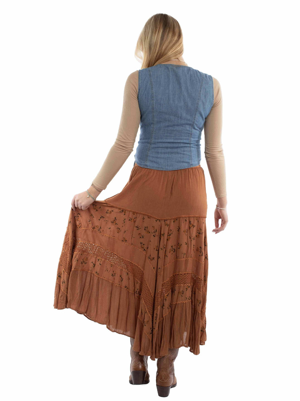 Honey Creek 100% rayon Rust Rose print rayon skirt - Scully Leather - Flyclothing LLC
