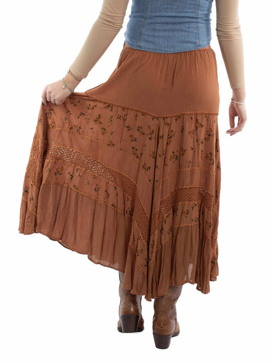 Honey Creek 100% rayon Rust Rose print rayon skirt - Scully Leather - Flyclothing LLC