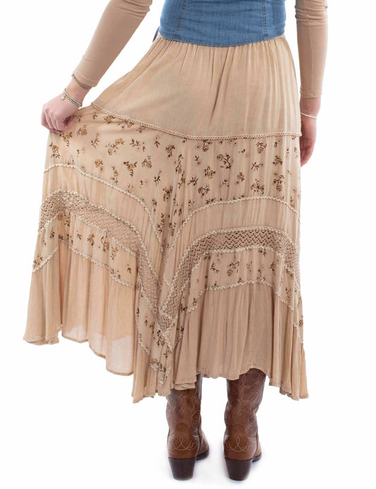 honey creek sand 100% rayon rose print rayon skirt - Scully Leather - Flyclothing LLC