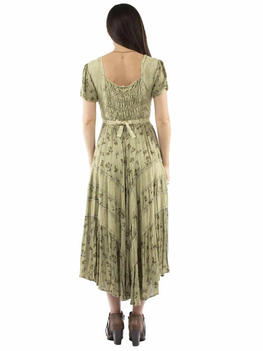 Honey Creek 100% rayon Olive Capsleeve printed lace front dress - Scully Leather - Flyclothing LLC