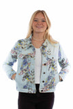 honey creek light blue 98% cotton 2% lycra feather print denim jacket - Scully Leather - Flyclothing LLC