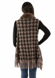 Scully Leather Brown Houndstooth Faux Fur Trim Cardigan - Scully Leather - Flyclothing LLC