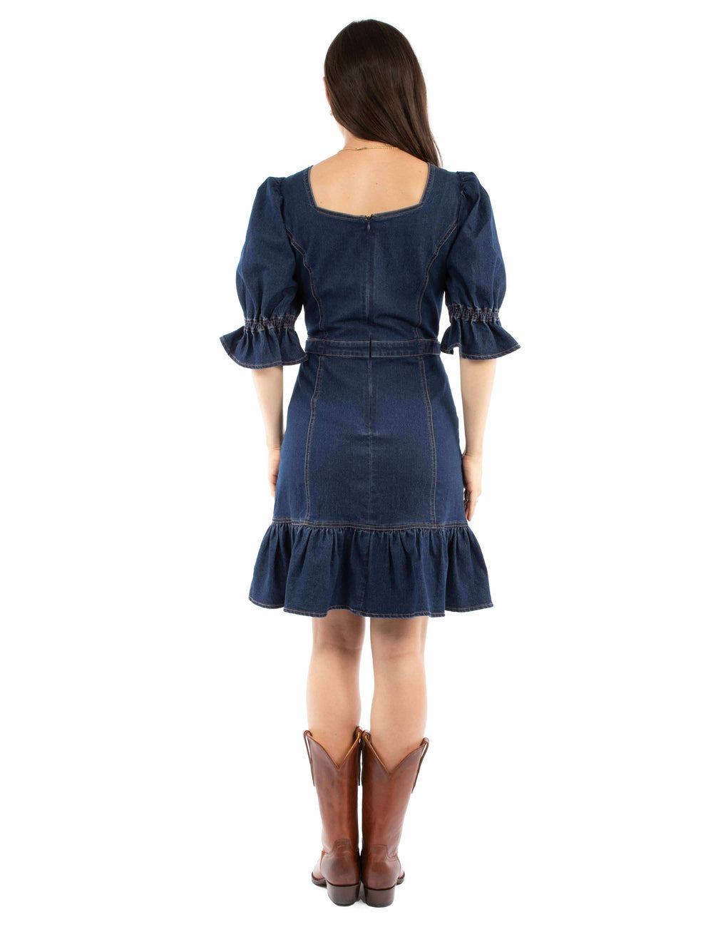 honey creek denim 77% cotton 22% polyester 2% spandex denim dress w/princess seams - Scully Leather - Flyclothing LLC