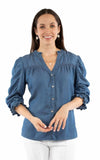Honey Creek Blue Button front blouse - Scully Leather - Flyclothing LLC