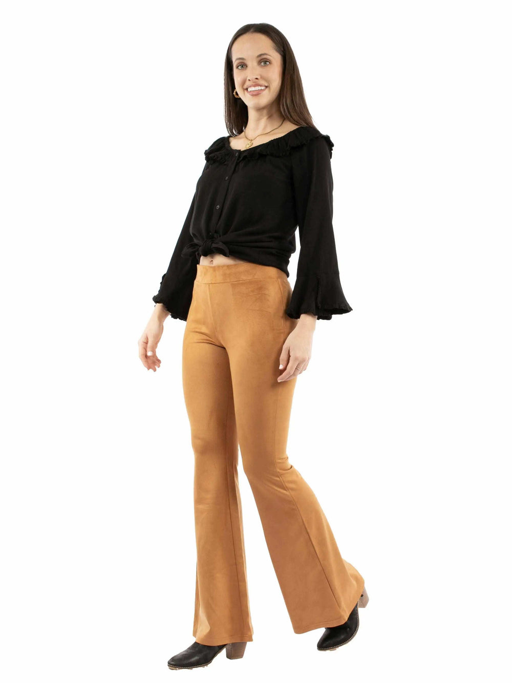 Honey Creek 91% polyester 9% spandex Brown Bell bottom pants - Scully Leather - Flyclothing LLC