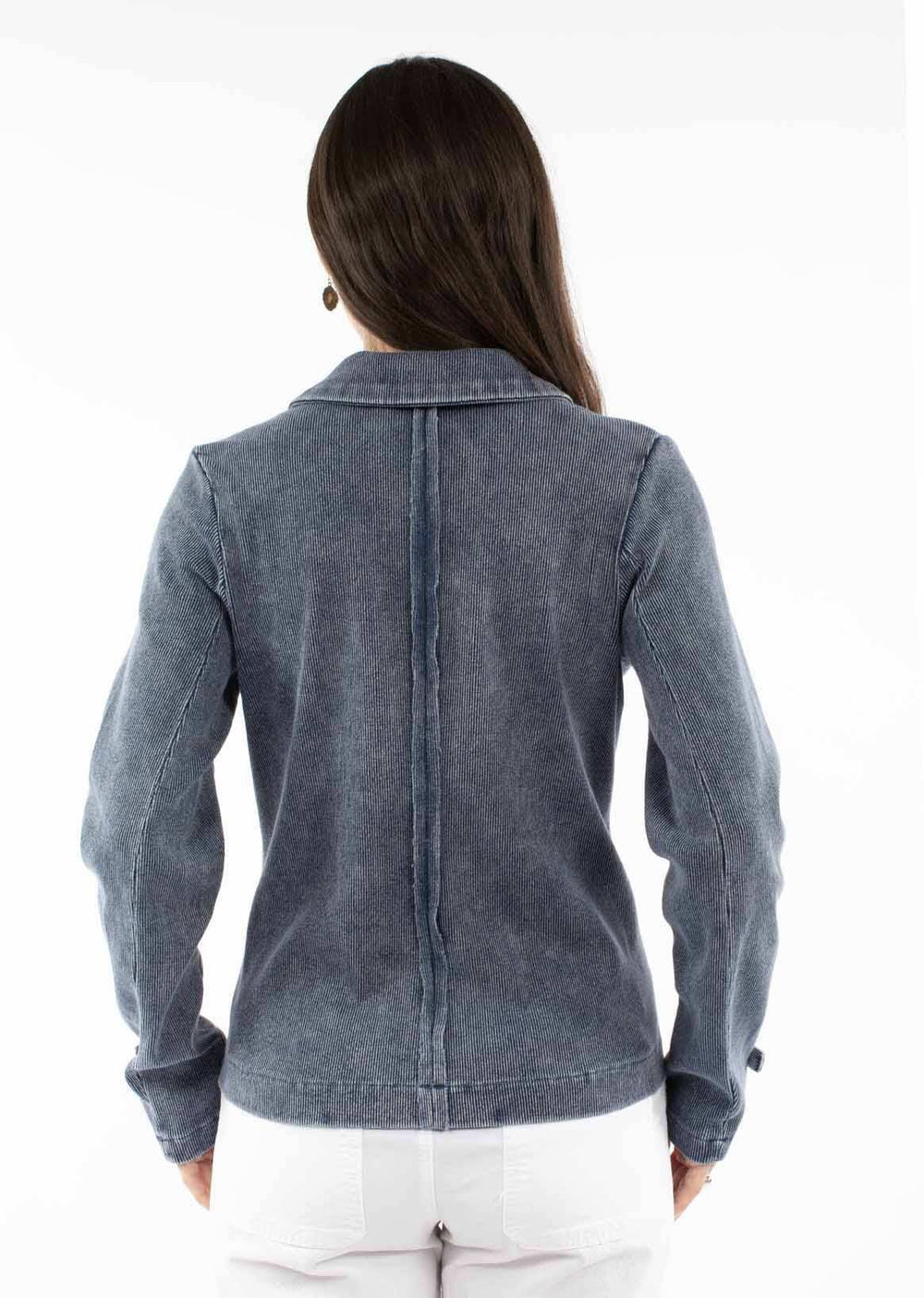 Honey Creek 97% cotton 3% spandex Blue Ribbed knit blazer - Scully Leather - Flyclothing LLC