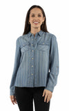 Honey Creek Blue RaiLong Sleevetripe blouse - Scully Leather - Flyclothing LLC