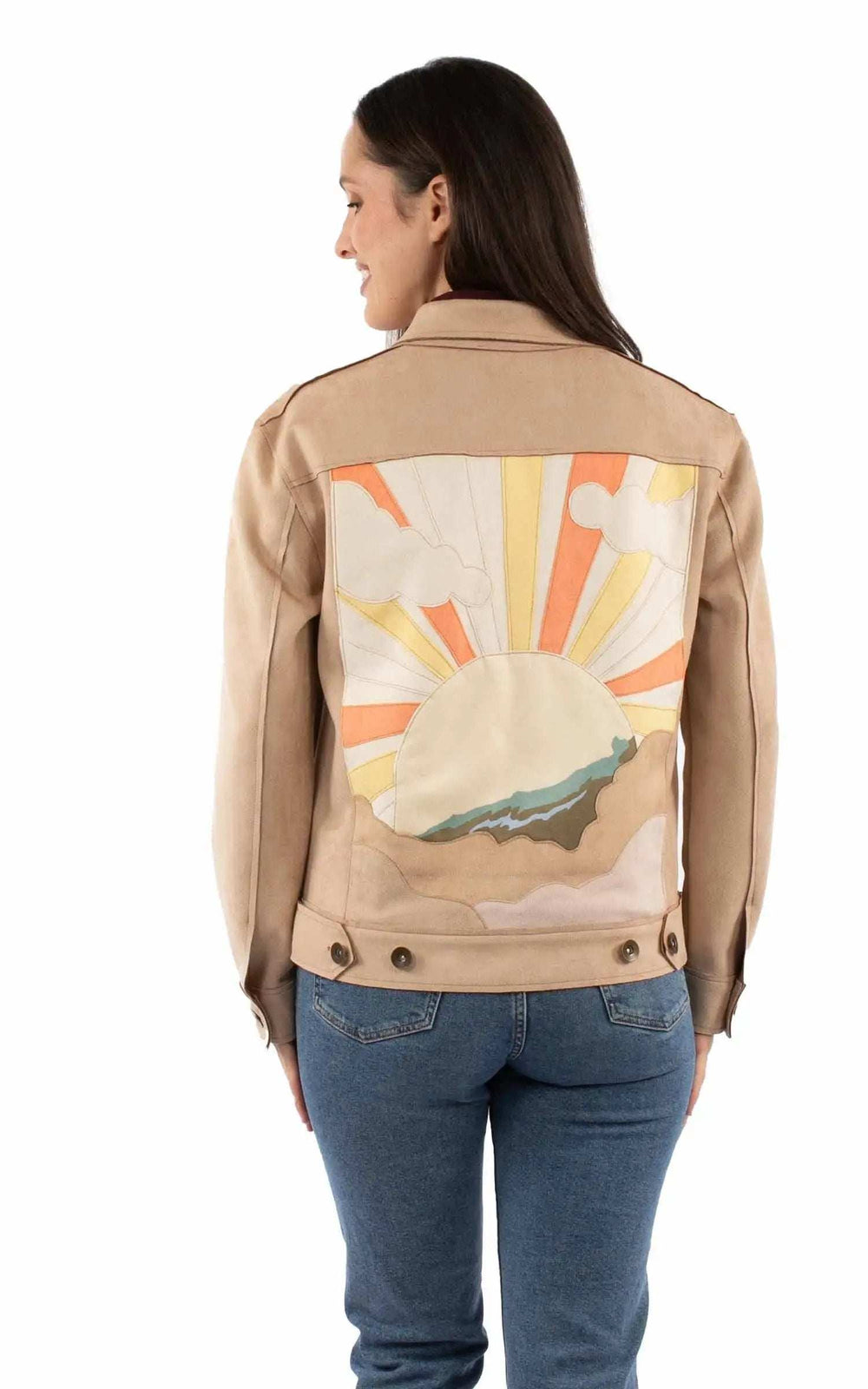 Honey Creek 91% polyester 9% spandex Sand Microfiber jkt w/sunshine motif - Scully Leather - Flyclothing LLC