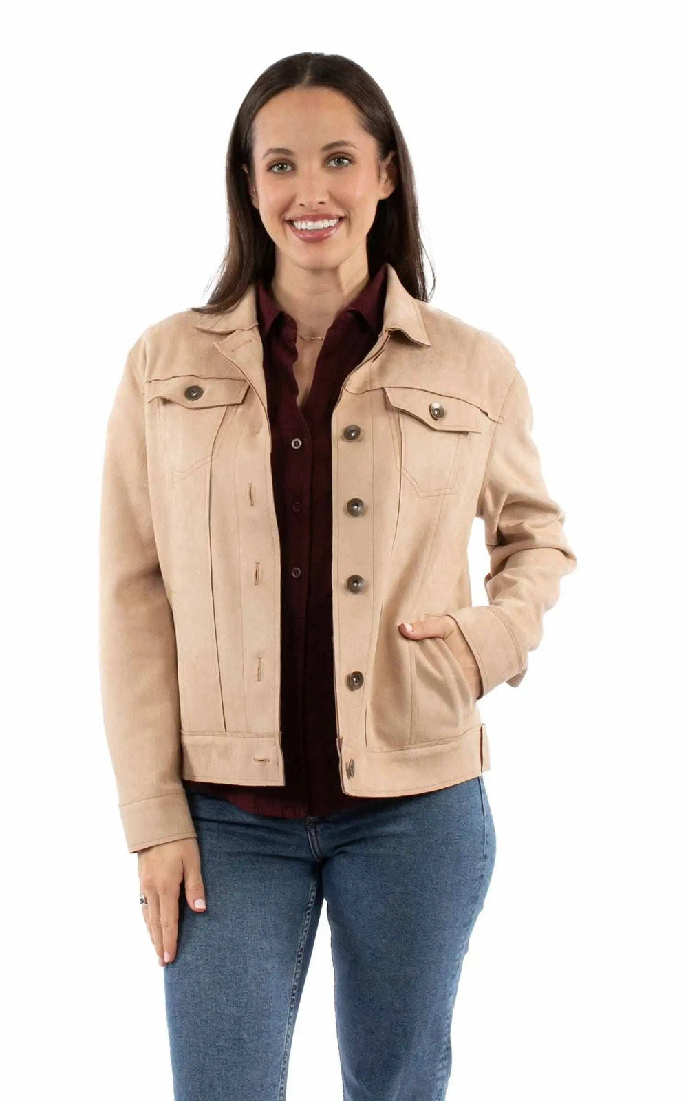 Honey Creek 91% polyester 9% spandex Sand Microfiber jkt w/sunshine motif - Scully Leather - Flyclothing LLC