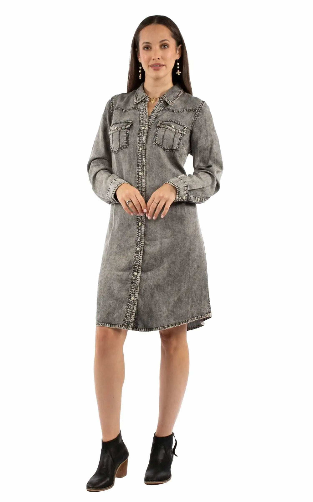 Honey Creek Black Whipstitch dress - Scully Leather - Flyclothing LLC