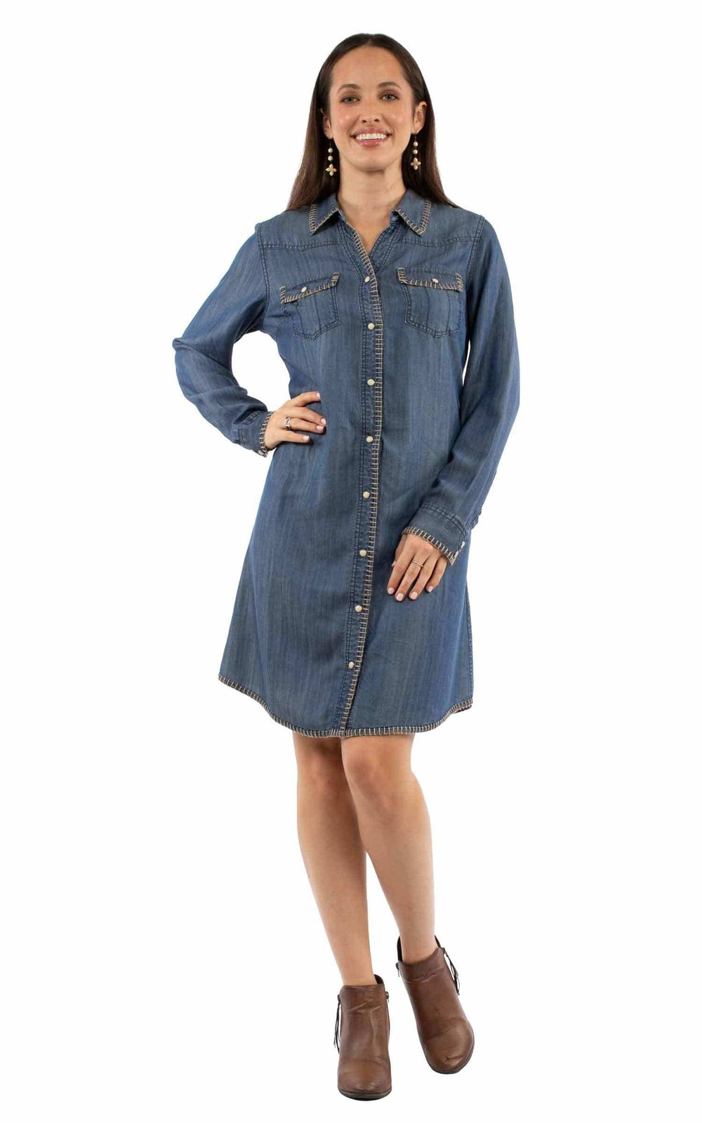 Honey Creek Blue Whipstitch dress - Scully Leather - Flyclothing LLC