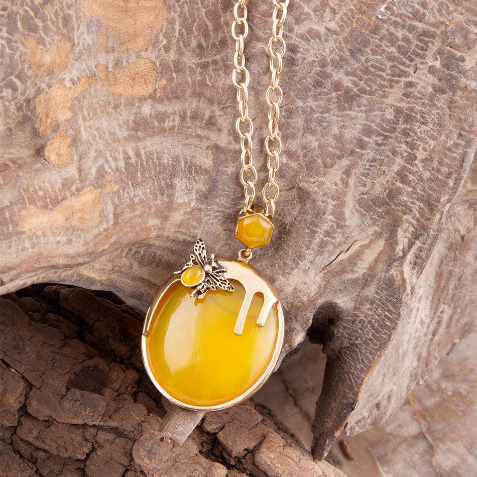 Yellow Agate Honey Drip Golden Necklace - Barse Jewelry - Flyclothing LLC
