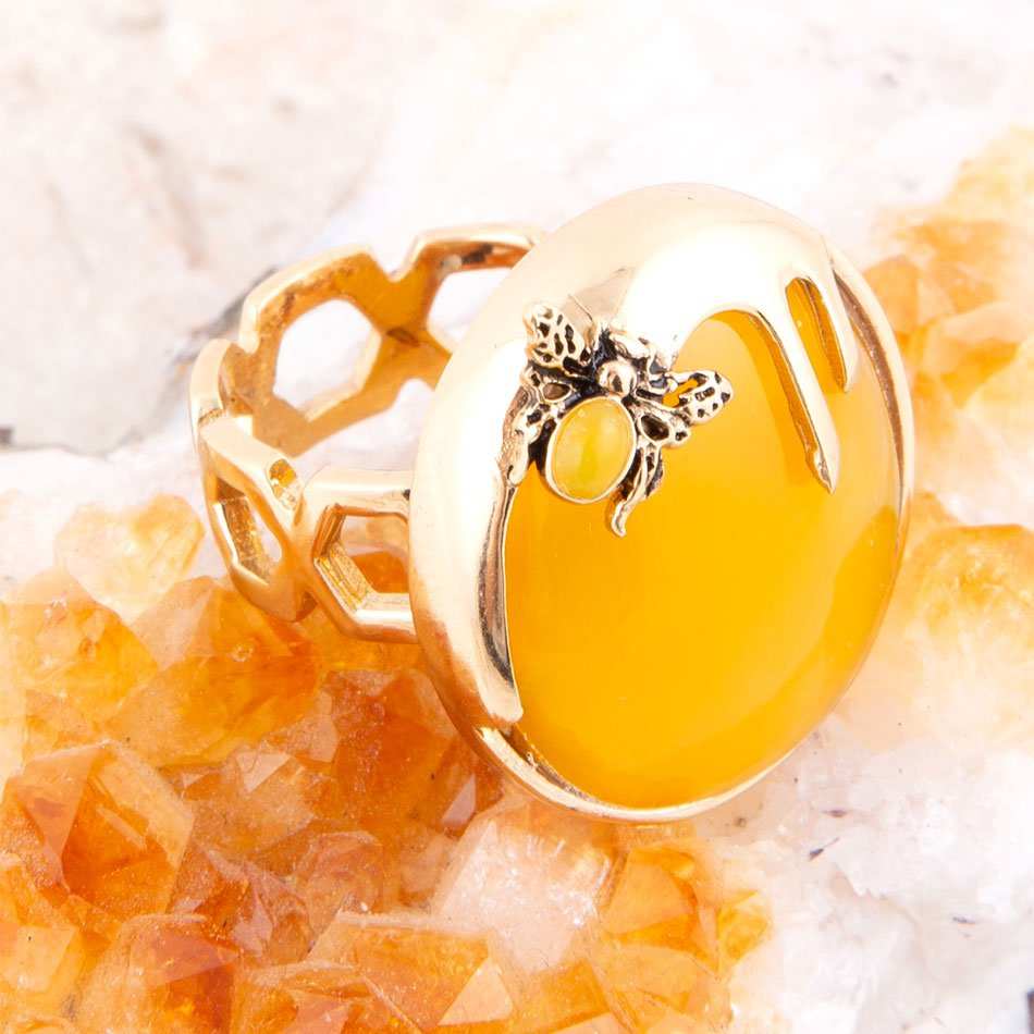 Honey Bee Yellow Agate Golden Ring - Barse Jewelry - Flyclothing LLC