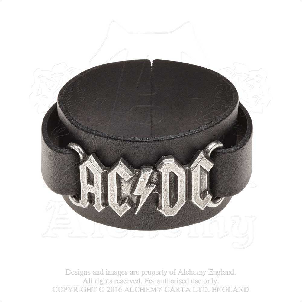 Alchemy Rocks AC/DC: logo leather wriststrap - Alchemy Gothic - Flyclothing LLC
