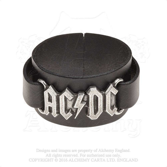 Alchemy Rocks AC/DC: logo leather wriststrap - Alchemy Gothic - Flyclothing LLC