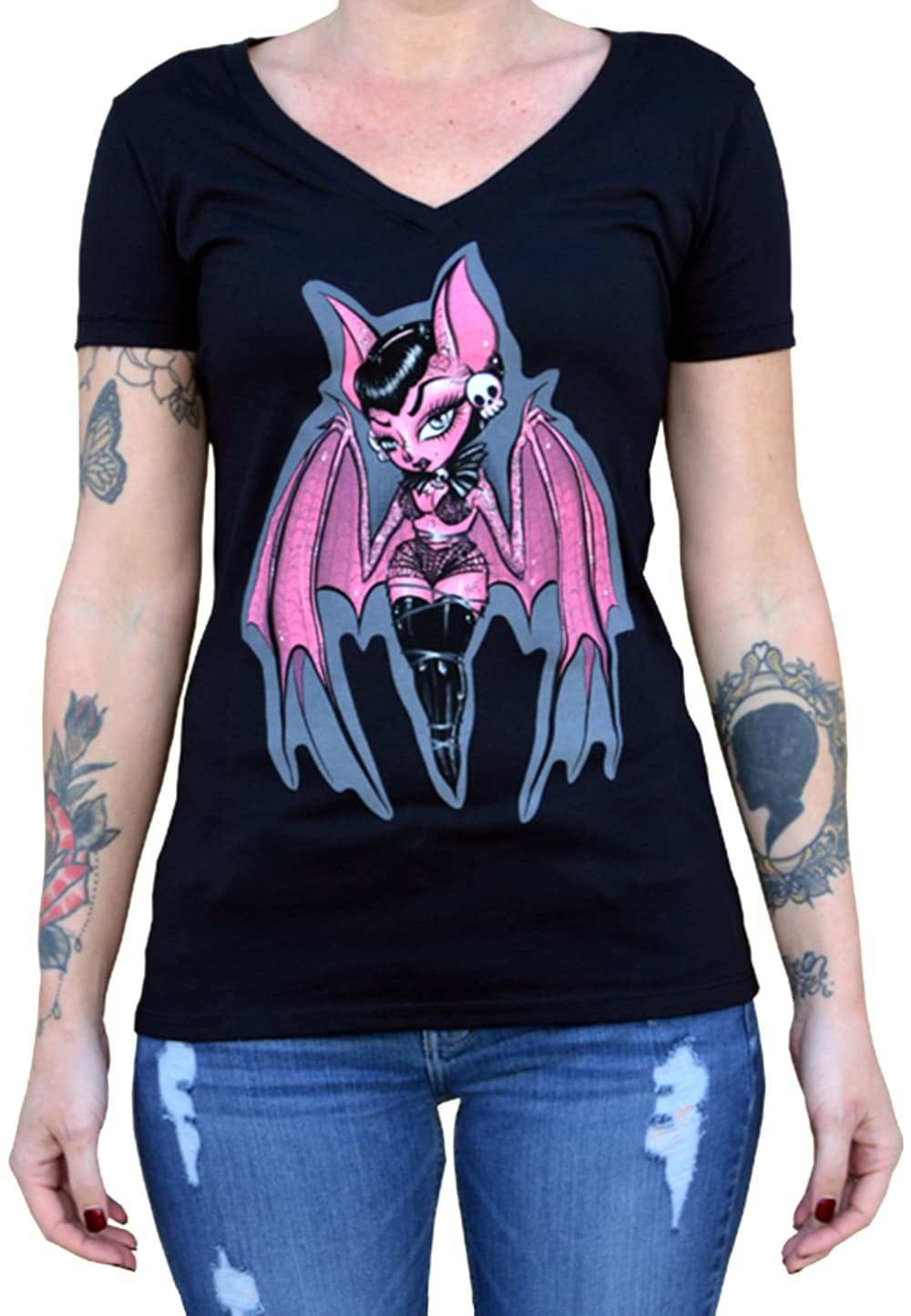 Black Market Art Company Hanging Around Women's V-Neck T-Shirt - Black Market Art Company - Flyclothing LLC