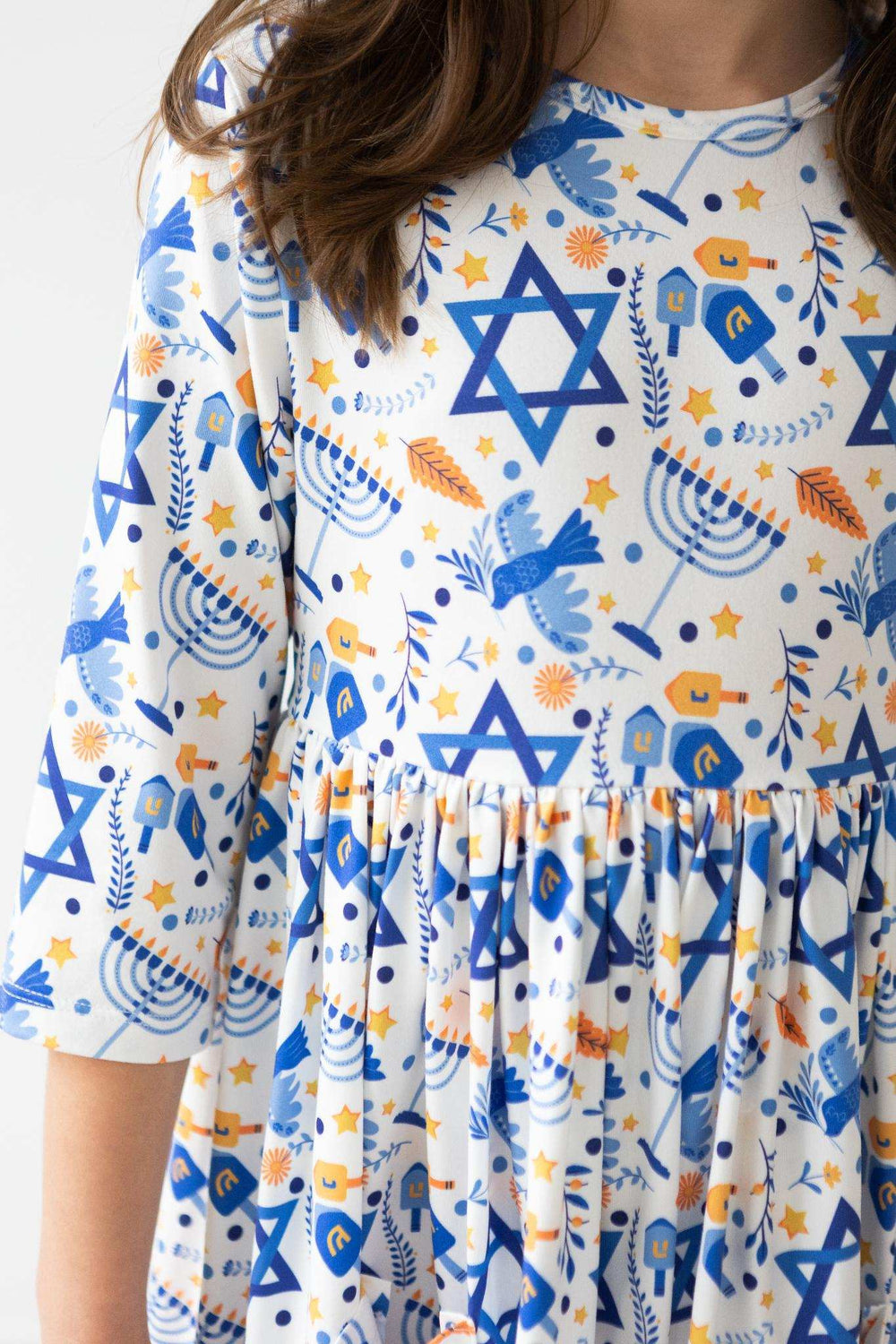Happy Hanukkah 3/4 Sleeve Pocket Twirl Dress - Mila & Rose ® - Flyclothing LLC