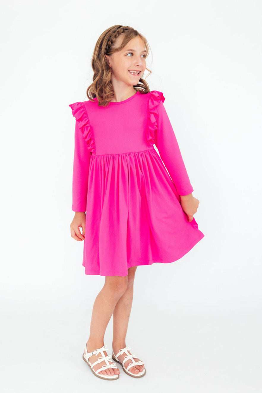 Hot Pink L/S Ruffle Twirl Dress - Mila & Rose ® - Flyclothing LLC