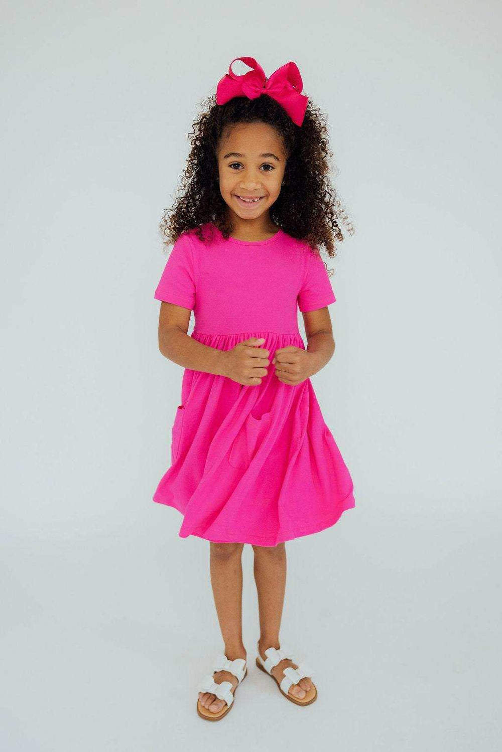 Hot Pink S/S Pocket Twirl Dress - Mila & Rose ® - Flyclothing LLC