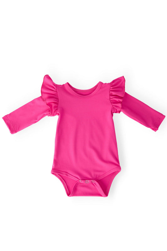 Hot Pink L/S Flutter Bodysuit - Mila & Rose ® - Flyclothing LLC
