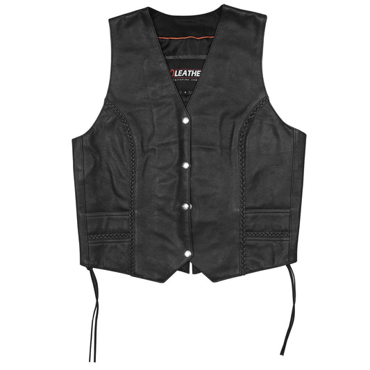 ELYSE - Ladies Laced Vest with Stylish Braid - GoLeather - Flyclothing LLC