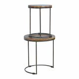 Round Stool Set of 2 with Iron Base - Artisan Furniture - Flyclothing LLC
